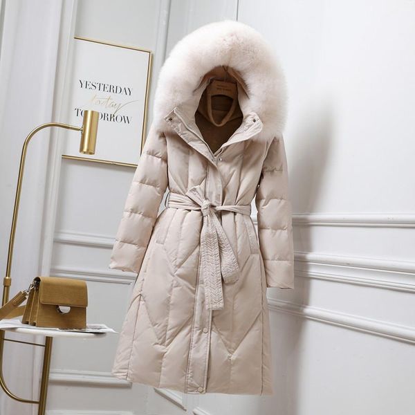 down jacket women's middle and long style 2021 new korean fashion slim fit waist real hair collar white duck down trend, Black
down jacket women's middle and long style 2021 new korean fashion slim fit waist real hair collar white duck down trend, Black