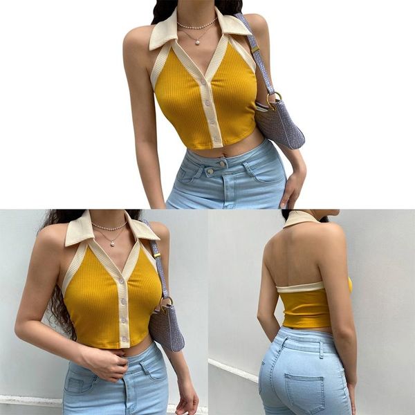 women's t-shirt kf-women's short-breasted lapel halterneck vest halter bottoming knit yellow, White
women's t-shirt kf-women's short-breasted lapel halterneck vest halter bottoming knit yellow, White