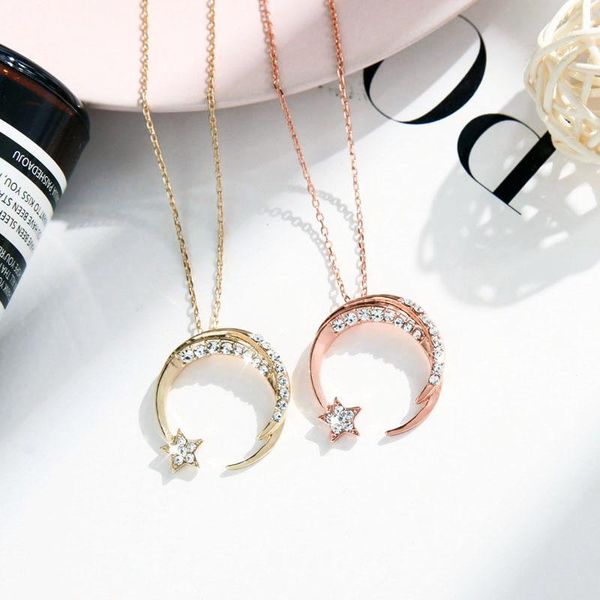 pendant necklaces exquisite crystal moon star necklace for women gifts 2021 rose gold color alloy fashion jewelry accessories, Silver
pendant necklaces exquisite crystal moon star necklace for women gifts 2021 rose gold color alloy fashion jewelry accessories, Silver