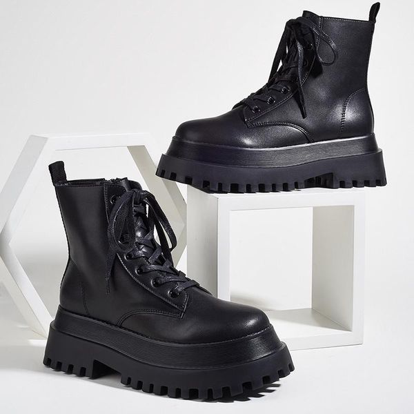boots motorcycle female pu leather booties drop fashion zipper lace up platform women british style autumn winter, Black
boots motorcycle female pu leather booties drop fashion zipper lace up platform women british style autumn winter, Black