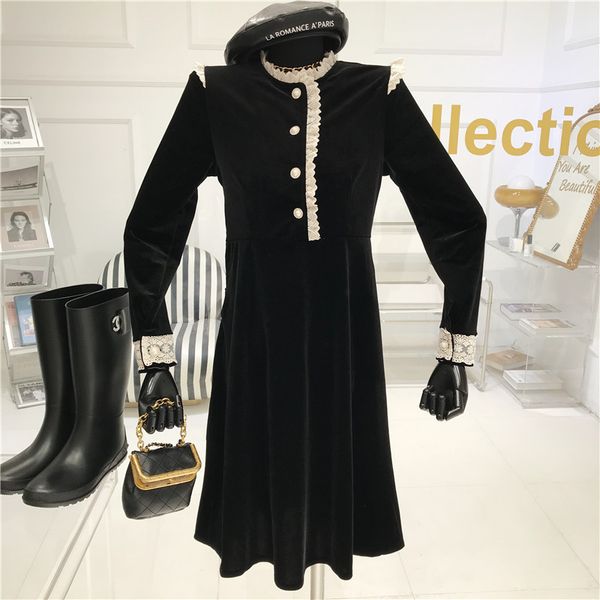 dressed in female velvet temperament small bottom lace style medium dress length black 6746, Black;gray
dressed in female velvet temperament small bottom lace style medium dress length black 6746, Black;gray