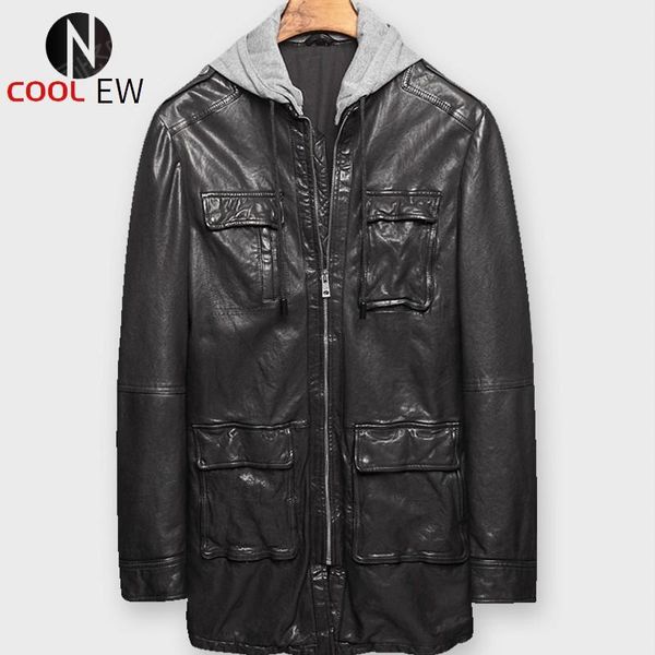men's leather & faux fashion spring autumn male sheepskin medium length trench coats hooded pockets slim fit mens genuine jackets plus, Black
men's leather & faux fashion spring autumn male sheepskin medium length trench coats hooded pockets slim fit mens genuine jackets plus, Black