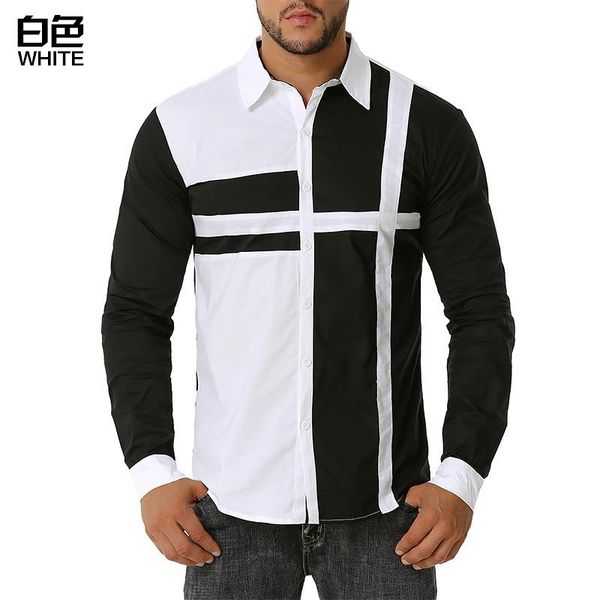 men's casual shirts stitching long-sleeved shirt western denim fashion trendy trousers, White;black
men's casual shirts stitching long-sleeved shirt western denim fashion trendy trousers, White;black