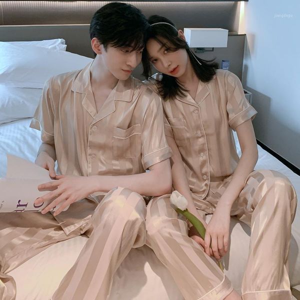 men's sleepwear couple pajamas summer ice silk female short-sleeved trousers home service spring and autumn thin suit, Black;brown
men's sleepwear couple pajamas summer ice silk female short-sleeved trousers home service spring and autumn thin suit, Black;brown