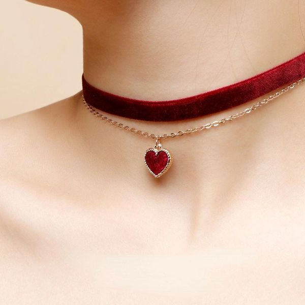chokers burgundy girl heart choker double clavicle chain love necklace velvet collar chocker goth, Golden;silver
chokers burgundy girl heart choker double clavicle chain love necklace velvet collar chocker goth, Golden;silver