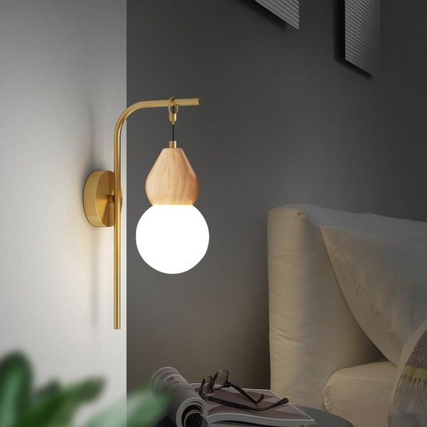 

nordic wood led wall lamp e27 golden copper sconce light for living room staircase corridor aisle indoor decoration fixtures