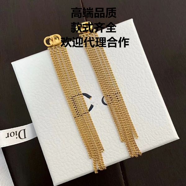 d family irregular tassel chain earrings 925 sier needle female jewelry high quality, Golden