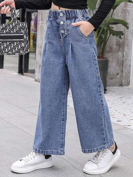 jeans girls stylish kids with elastic waistband and pockets high-waisted loose straight wide leg pants for autumn spring, Blue
jeans girls stylish kids with elastic waistband and pockets high-waisted loose straight wide leg pants for autumn spring, Blue