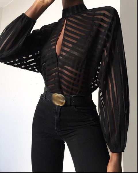 2021 new arrival women gauze mesh net blouse sheer long sleeve ladies shirt black front hollow black striped shirt, White
2021 new arrival women gauze mesh net blouse sheer long sleeve ladies shirt black front hollow black striped shirt, White