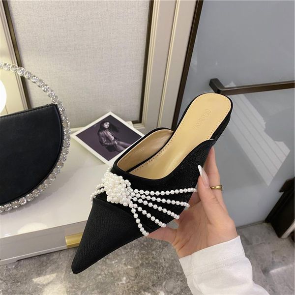 slippers 2021 spring autumn and summer casual pointed toe comfortable flat pearl wear-resistant color matching women's shoes, Black
slippers 2021 spring autumn and summer casual pointed toe comfortable flat pearl wear-resistant color matching women's shoes, Black