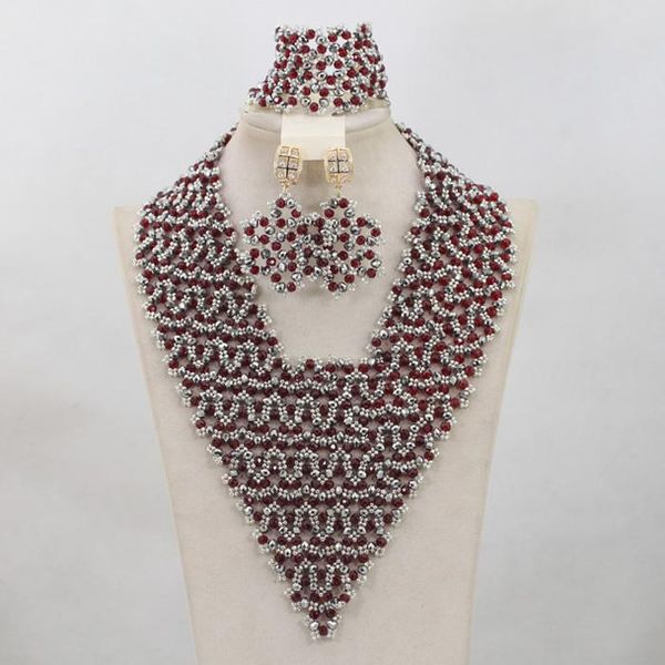 earrings & necklace african wedding jewelry sets trendy wine crystal beads nigerian party v-type anj135, Silver
earrings & necklace african wedding jewelry sets trendy wine crystal beads nigerian party v-type anj135, Silver