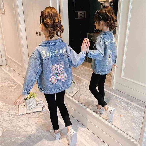 children girls denim jacket spring loose sequins bear letters kids fashion all-match clothes coats gj04, Blue;gray
children girls denim jacket spring loose sequins bear letters kids fashion all-match clothes coats gj04, Blue;gray