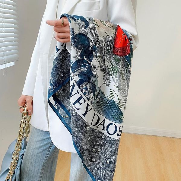 scarves 90*90cm 2021 spring elegant print silk scarf women large square female hairband bag decorative ribbon, Blue;gray
scarves 90*90cm 2021 spring elegant print silk scarf women large square female hairband bag decorative ribbon, Blue;gray