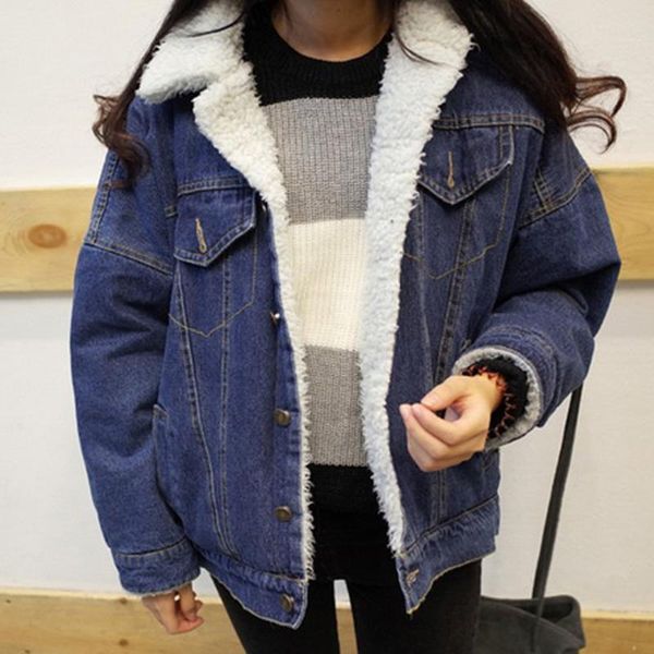 women's jackets korean style jean coat women lambswool thicken warm denim jacket outwear autumn winter female pocket loose coats, Black;brown
women's jackets korean style jean coat women lambswool thicken warm denim jacket outwear autumn winter female pocket loose coats, Black;brown