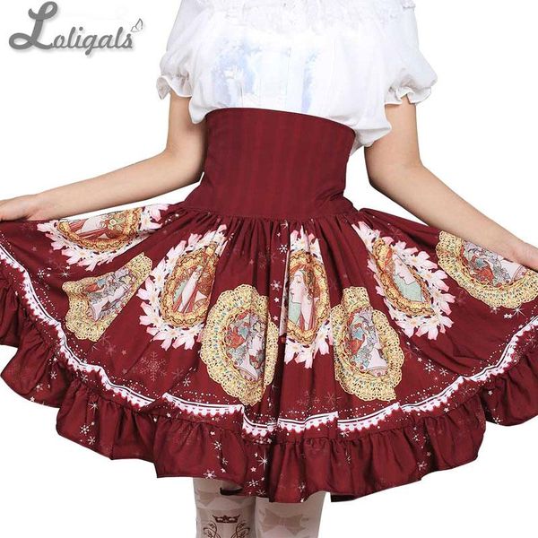skirts sweet mori girl high waist skirt musha printed lolita short with ruffles, Black