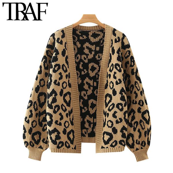 traf women fashion leopard pattern loose knitted cardigan sweater vintage lantern sleeve female outerwear chic, Black
traf women fashion leopard pattern loose knitted cardigan sweater vintage lantern sleeve female outerwear chic, Black