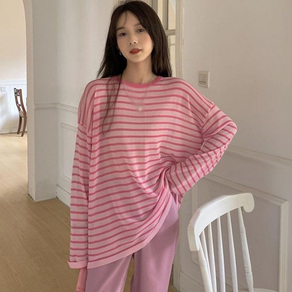 women's t-shirt female round neck t-shirts women loose summer long sleeve striped sunscreen, White
women's t-shirt female round neck t-shirts women loose summer long sleeve striped sunscreen, White