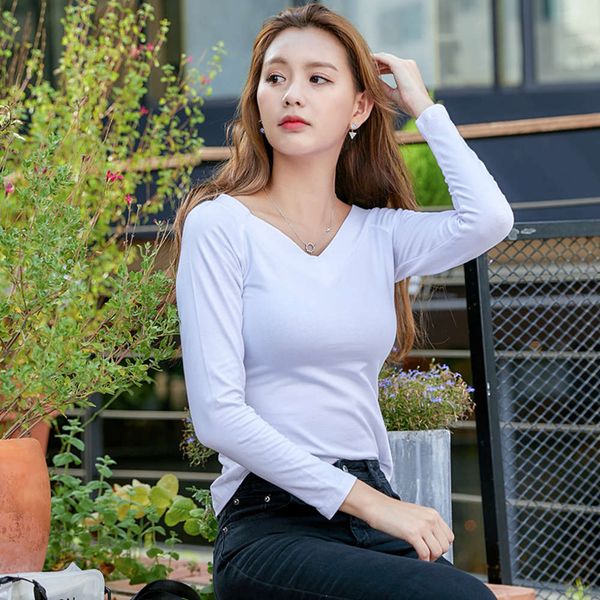 white double v-neck long sleeve women's autumn slim and versatile t-shirt pure cotton warmth, bottom coat
white double v-neck long sleeve women's autumn slim and versatile t-shirt pure cotton warmth, bottom coat