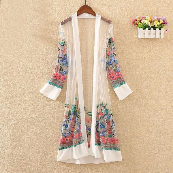 women lace mesh embroidery floral long blouse patchwork see-through vintage female ladies loose sun protection blusas, White
women lace mesh embroidery floral long blouse patchwork see-through vintage female ladies loose sun protection blusas, White
