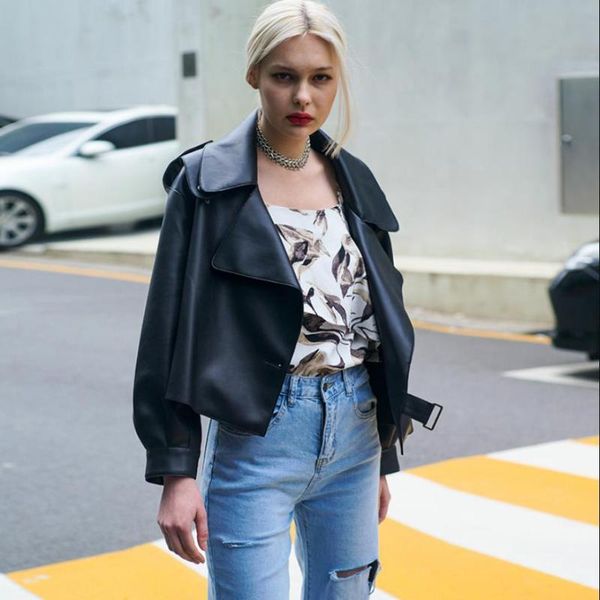 women's leather & faux autumn casual versatile batwing sleeve pu jacket female short loose suit collar motorcycle jackets wq2488, Black
women's leather & faux autumn casual versatile batwing sleeve pu jacket female short loose suit collar motorcycle jackets wq2488, Black