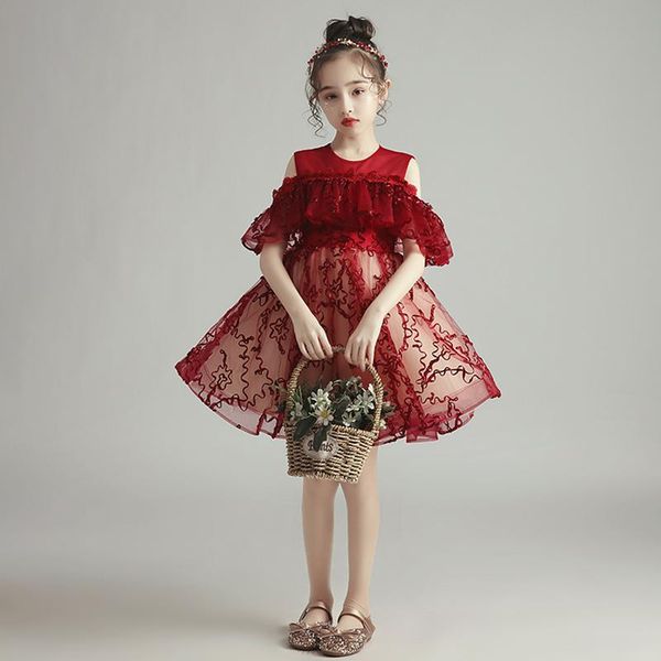 girl's dresses flower girl illusion embroidery o-neck short princess knee-length lace tulle luxury burgundy lovely kids party gown h357, Red;yellow
girl's dresses flower girl illusion embroidery o-neck short princess knee-length lace tulle luxury burgundy lovely kids party gown h357, Red;yellow