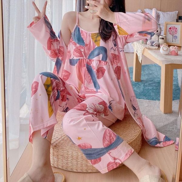 3pcs soft pajama set spring women sleepwear amp fall floral printed pink leaves cardigan camisole pants homewear, Black;red
3pcs soft pajama set spring women sleepwear amp fall floral printed pink leaves cardigan camisole pants homewear, Black;red