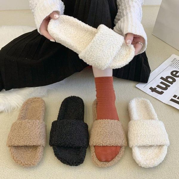 slippers women's winter plush cotton korean style thick soled shoes women open toe one-line, Black
slippers women's winter plush cotton korean style thick soled shoes women open toe one-line, Black