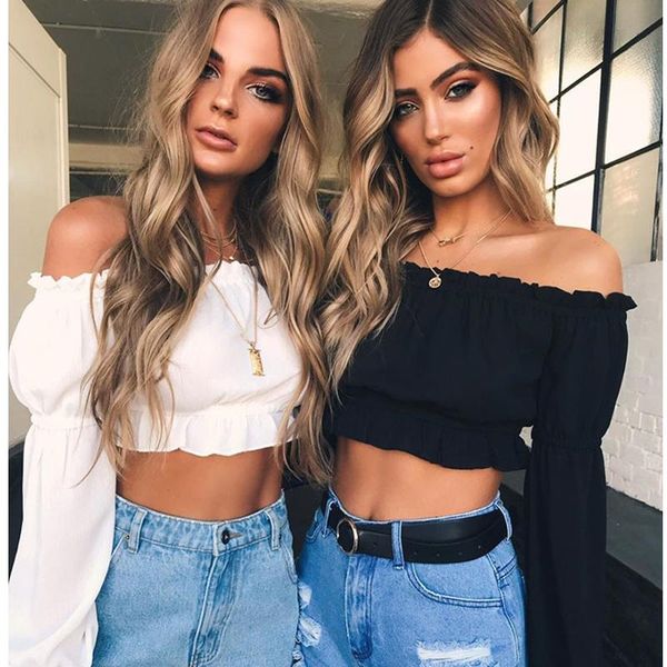 women's t-shirt 2021 fashion summer women korean clothes crop long sleeve off shoulder plus size streetwear chiffon tee shirt femm, White
women's t-shirt 2021 fashion summer women korean clothes crop long sleeve off shoulder plus size streetwear chiffon tee shirt femm, White