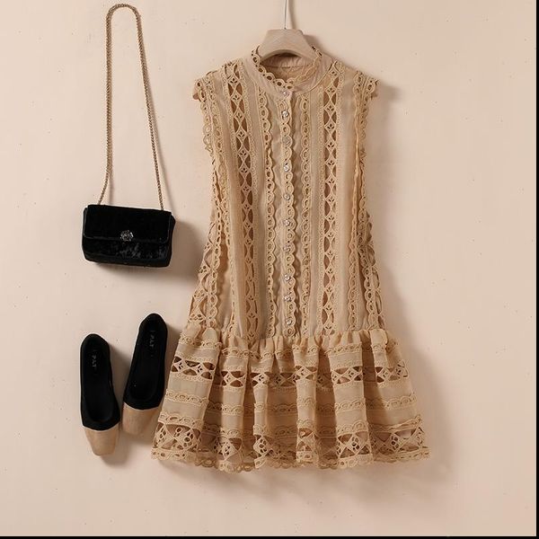 new arrival runway summer hollow out lace dress women o neck floral embroidery vest a line dresses vestidos, Black;gray
new arrival runway summer hollow out lace dress women o neck floral embroidery vest a line dresses vestidos, Black;gray
