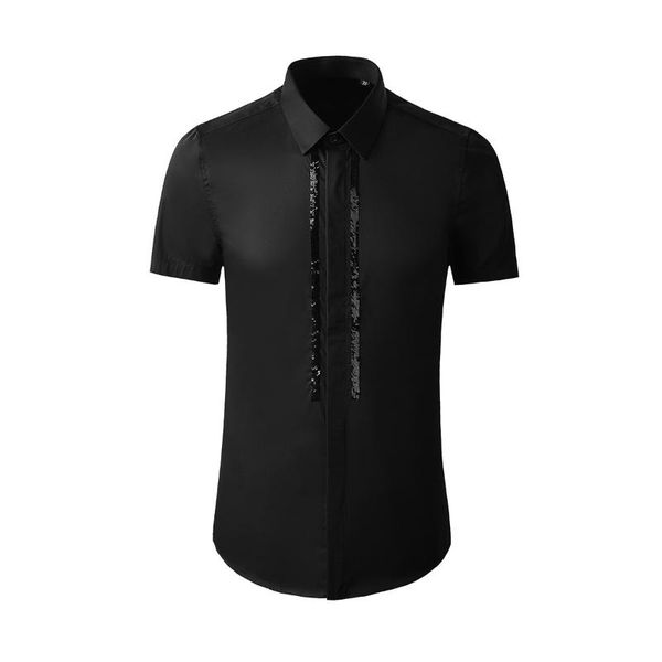 men's casual shirts bead embroidered man luxury short sleeve solid color male camisa masculina slim fit mens dress shirt, White;black
men's casual shirts bead embroidered man luxury short sleeve solid color male camisa masculina slim fit mens dress shirt, White;black