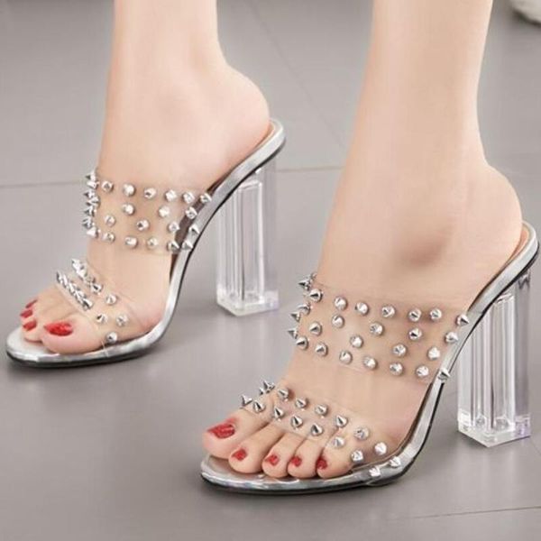 sandals women's shoes summer pvc high heels thick heel 11cm round head and slippers transparent stud silver, Black
sandals women's shoes summer pvc high heels thick heel 11cm round head and slippers transparent stud silver, Black