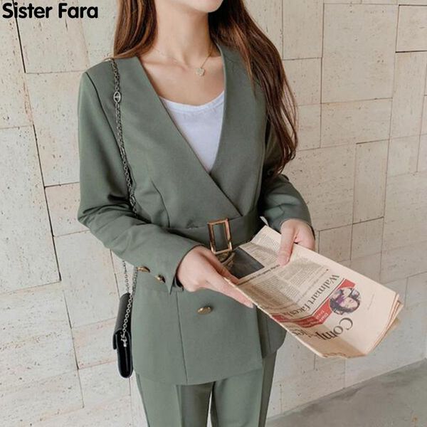 women's tracksuits sister fara spring autumn v-neck coat office suit two-piece sets female blazer elegant temperament pantsuit set 2021, Gray
women's tracksuits sister fara spring autumn v-neck coat office suit two-piece sets female blazer elegant temperament pantsuit set 2021, Gray