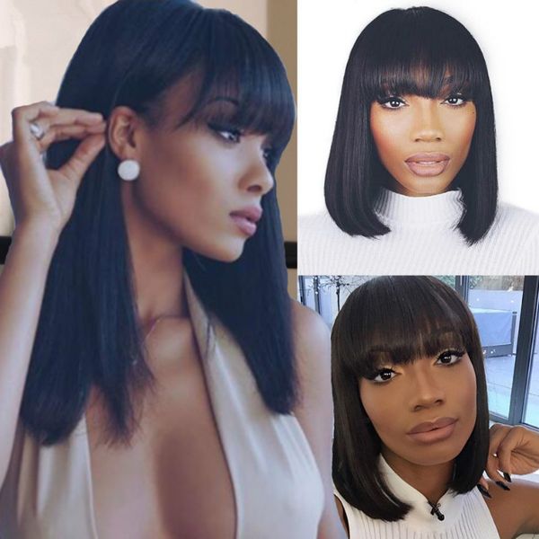 women's popular european and american wig bangs bobo head medium length straight hair full mechanism chemical fiber headgear, Black
women's popular european and american wig bangs bobo head medium length straight hair full mechanism chemical fiber headgear, Black