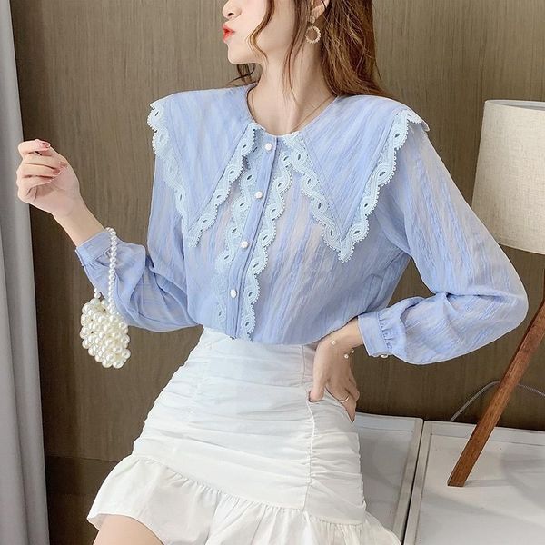 women's blouses & shirts blusas mujer de moda 2021 autumn korean style lace doll collar shirt mesh chiffon long sleeve women blouse 955, White
women's blouses & shirts blusas mujer de moda 2021 autumn korean style lace doll collar shirt mesh chiffon long sleeve women blouse 955, White