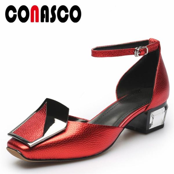 dress shoes conasco brand women square toe ankle strap genuine leather woman metal decoration wedding party high heeled pumps, Black
dress shoes conasco brand women square toe ankle strap genuine leather woman metal decoration wedding party high heeled pumps, Black
