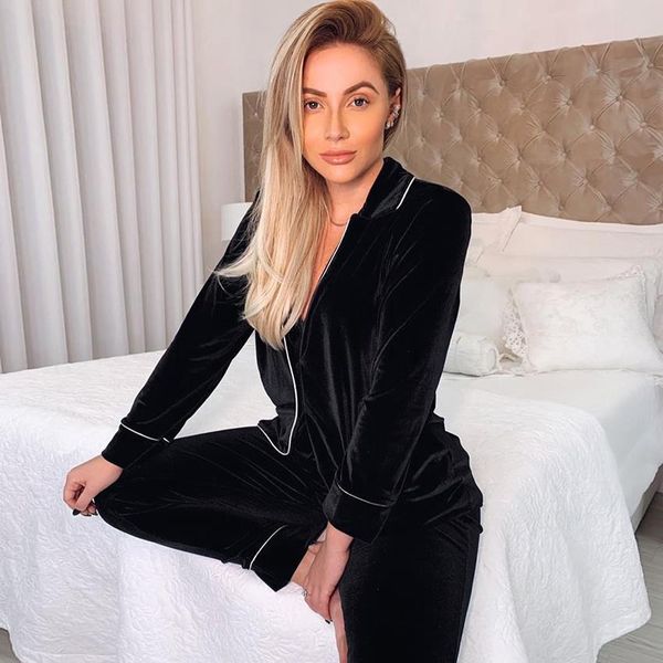 hiloc winter velvet pajamas for women two piece set thick long sleeve sleepwear warm solid home suit nightwear black 2020 pajama, Black;red
hiloc winter velvet pajamas for women two piece set thick long sleeve sleepwear warm solid home suit nightwear black 2020 pajama, Black;red
