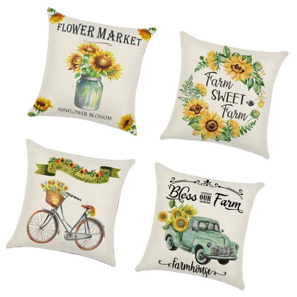 pillow case 4pcs decorative farmhouse cover linen cotton sunflower cushion 
pillow case 4pcs decorative farmhouse cover linen cotton sunflower cushion