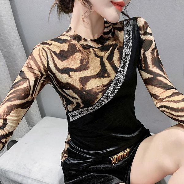 women's t-shirt 2021 autumn winter long sleeve tshirt fashion patchwork leopard mesh shirt drilling plus size blusas, White
women's t-shirt 2021 autumn winter long sleeve tshirt fashion patchwork leopard mesh shirt drilling plus size blusas, White