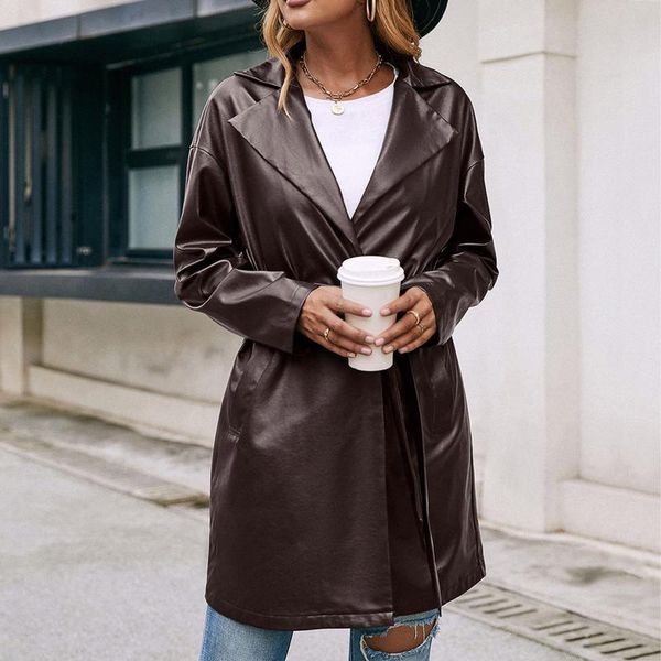 women's jackets autumn and winter solid color long leather jacket cardigan sleeve lapel casual coat trench coats, Black;brown
women's jackets autumn and winter solid color long leather jacket cardigan sleeve lapel casual coat trench coats, Black;brown
