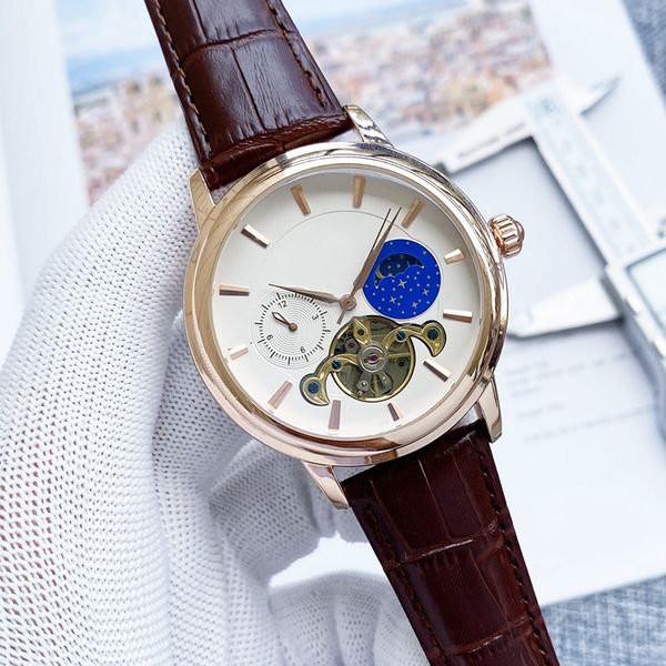 2021 new luxury mens watches large flywheel four stitches automatic mechanical watch moon phase brand leather strap, Slivery;brown
2021 new luxury mens watches large flywheel four stitches automatic mechanical watch moon phase brand leather strap, Slivery;brown