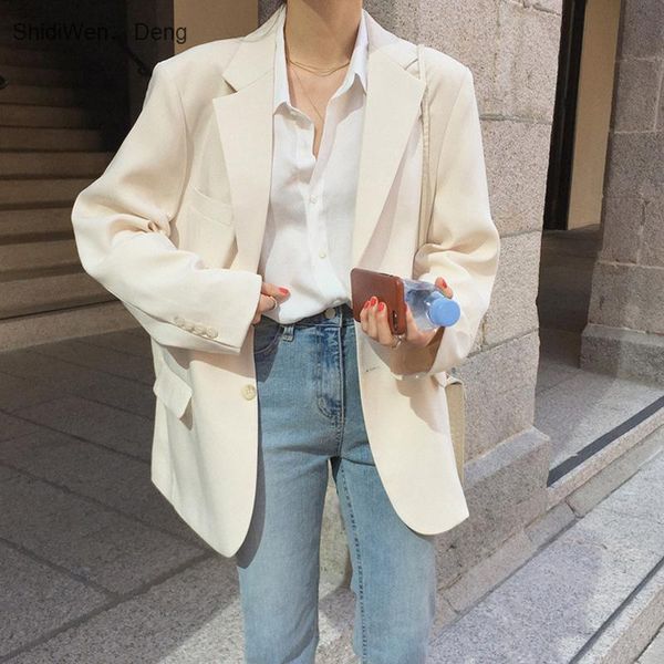 women's suits & blazers 2021 simple creamy white blazer for women spring summer single-breasted jackets ladies formal suit, White;black
women's suits & blazers 2021 simple creamy white blazer for women spring summer single-breasted jackets ladies formal suit, White;black