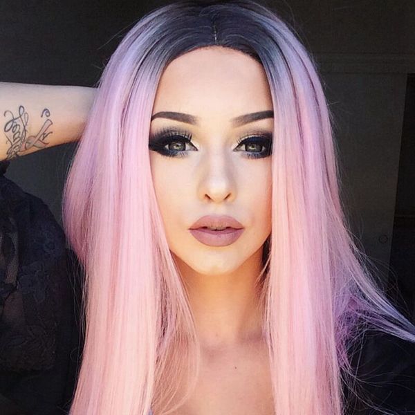 european and american wig women's long popular straight hair black gradient light pink wig head cover
european and american wig women's long popular straight hair black gradient light pink wig head cover