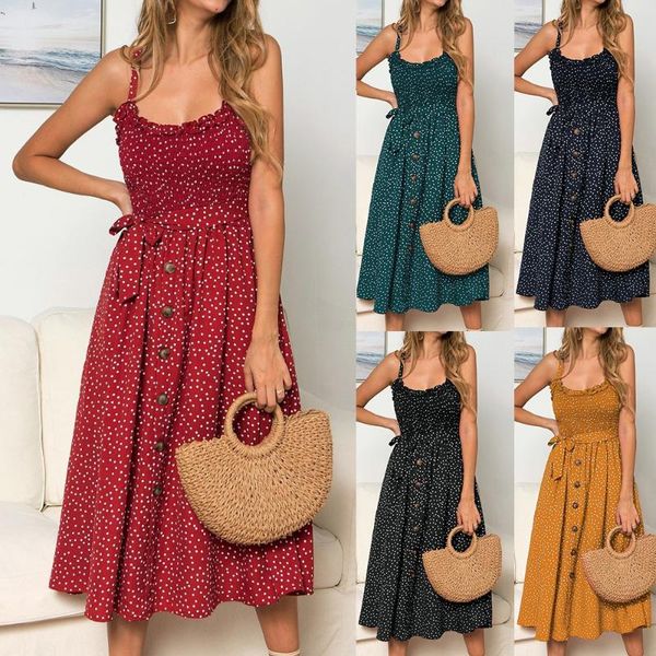 casual dresses summer sleeveless slip dress women strapless bow button loose bandage pleated polka dot sundress backless vestidos, Black;gray
casual dresses summer sleeveless slip dress women strapless bow button loose bandage pleated polka dot sundress backless vestidos, Black;gray