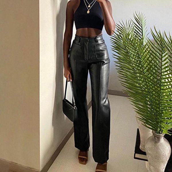 women's pants & capris 2021 women faux leather pant pockets straight trousers autumn elegant high waist office lady slim vintage leisur, Black;white
women's pants & capris 2021 women faux leather pant pockets straight trousers autumn elegant high waist office lady slim vintage leisur, Black;white