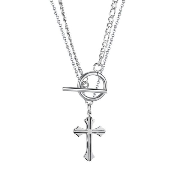 pendant necklaces classic double-layer chain cross for woman stainless steel charm prayer religious jewelry, Silver
pendant necklaces classic double-layer chain cross for woman stainless steel charm prayer religious jewelry, Silver