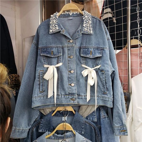 women's jackets 2021 spring autumn loose bow cowboy short coat hand beaded denim coats jacket female students basic, Black;brown
women's jackets 2021 spring autumn loose bow cowboy short coat hand beaded denim coats jacket female students basic, Black;brown