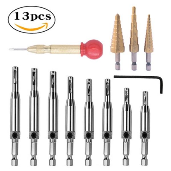 professional hand tool sets 13pcs/set woodworking step drill bit pagoda hinge center punch tapper cone hole puncher hex key wood cutter
professional hand tool sets 13pcs/set woodworking step drill bit pagoda hinge center punch tapper cone hole puncher hex key wood cutter