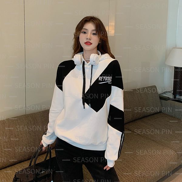 women's hoodies sweatshirts new stitching embroidery contrast color plus velvet thickening loose hooded couple men and womend, Black
women's hoodies sweatshirts new stitching embroidery contrast color plus velvet thickening loose hooded couple men and womend, Black