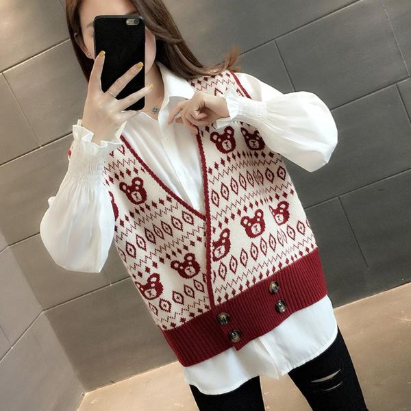 women's vests vest autumn clothes 2021 loose knit sweater outside wear fashion spring and, Black;white 
women's vests vest autumn clothes 2021 loose knit sweater outside wear fashion spring and, Black;white
