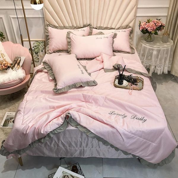 princess style washed silk throw bed set 4pcs/set ruffles patchwork quilt summer duvet 4pcs quilts set pink bed cover sheet home
princess style washed silk throw bed set 4pcs/set ruffles patchwork quilt summer duvet 4pcs quilts set pink bed cover sheet home